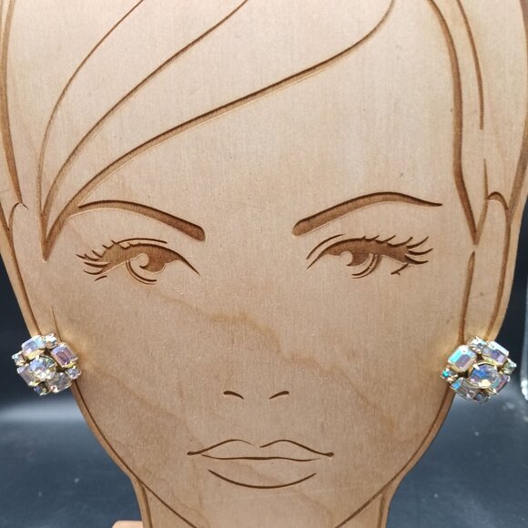 Vintage Aurora Borealis Rhinestone Gold-Tone Clip-On Earrings - Picture 2 of 5